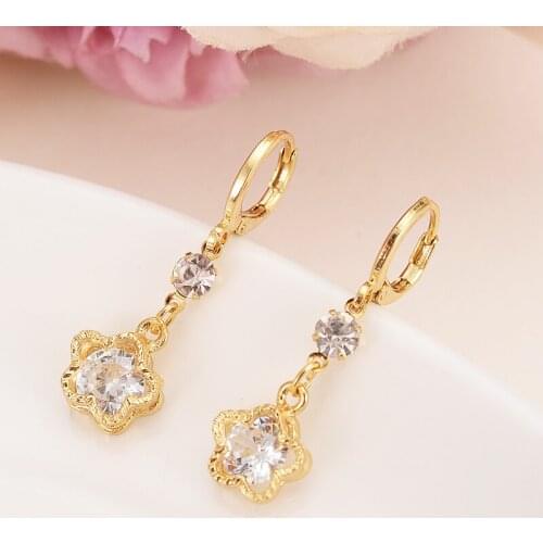 New body Jewelry cz diamond white crystal flower drop Earrings for Women Gold Earring girls Christmas gifts dropship