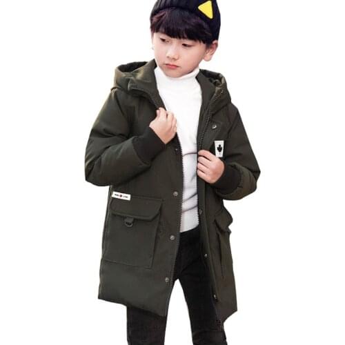 Boys Coat Winter 2018 New Childrens Cotton Jacket Medium Long Down Coat Thick Warm Hooded Boys Clothing BC385