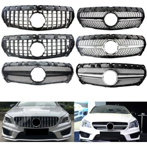 Front Racing Billet Bumper Grille Cover For Mercedes Benz W117 CLA Class 2014 2015 2016 GTR Black Silver