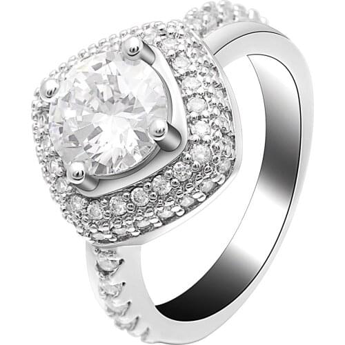 Luxury Princess Jewelry Dazzling Zircon Silver Color Ring Fashion Rhombic Femme Engagement Bride Rings For Women