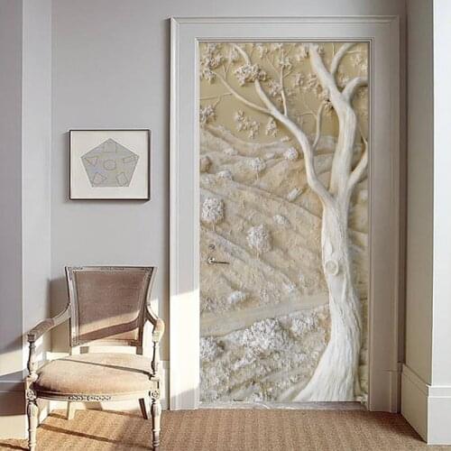 Self-Adhesive Door Sticker 3D Abstract Ancient Tree Wallpaper Living Room Study Wall Sticker PVC Waterproof Door Poster 3D Decal