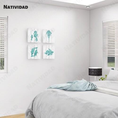 Blue Bathroom Decoration Goldfish Jellyfish Seahorse Art Painting Canvas Painting Nordic Print Living Room Home Decoration