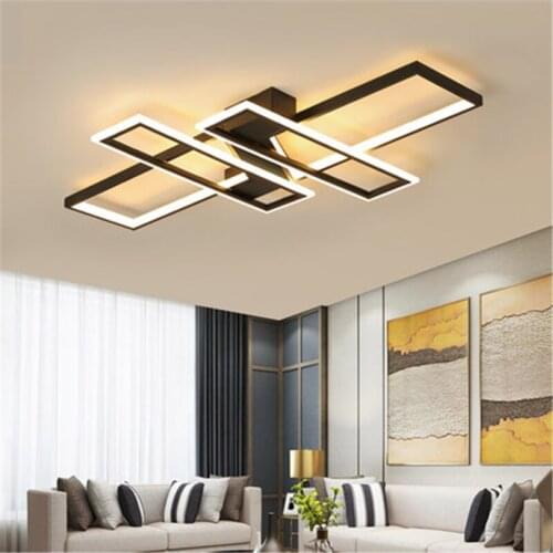 Modern LED Chandelier Living Room Bedroom Dining Room Study White Black Ceiling Lamp With Remote Control Rectangle 110V-220V