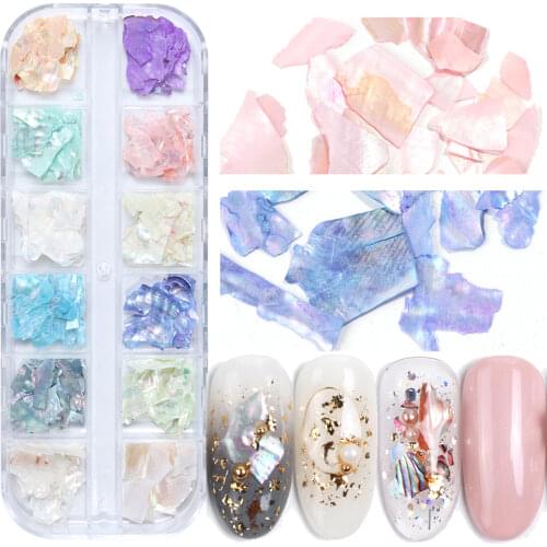 1 Box Mix Color Natural Rhinestone For Nails 3D Gradient Broken Shell Slices Nail Art Decorations Nail Glitter Flakes SAB03