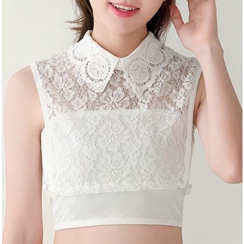 Womens Sweater Decorative False Fake Collar Hollow Out Floral Lace Detachable Pullover Lapel Half Shirt Blouse Vest