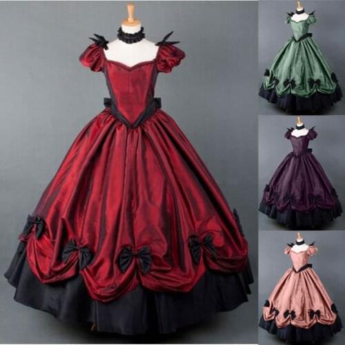 2020 New Medieval Women Gothic Dress Vintage Ladies Square Collar Patchwork Bow Costume Dress Female Clothes Plus 5XL