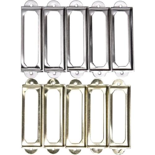 10Pcs/Lot Antique Brass Metal Label Pull Frame Handle File Name Card Holder For Furniture Cabinet Drawer Box Case Bin