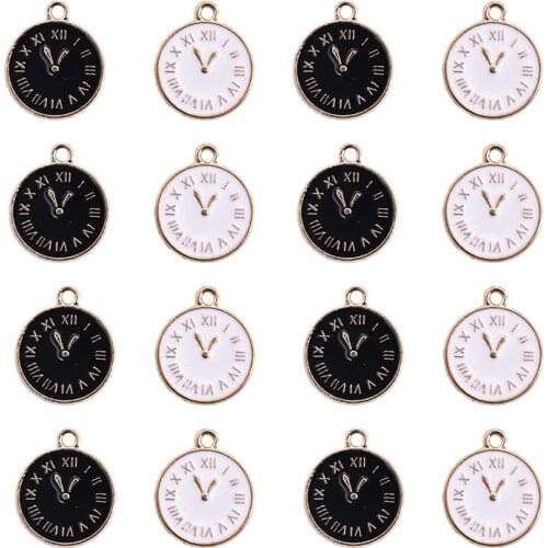 10pcsc Double face Oil Clock Enamel Charms Pendant for Earring DIY Jewelry Making 14x17mm