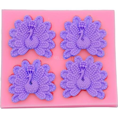 4 hold Animal Peacock Silicone Fondant Soap 3D Cake Mold Cupcake Jelly Candy Chocolate Decoration Baking Tool Moulds FQ1729