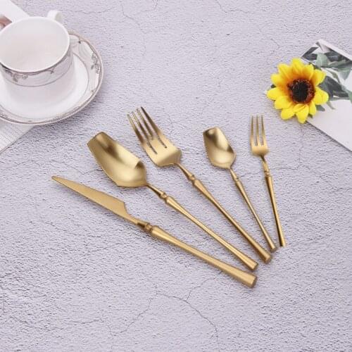 5Pcs Matte Coffee Spoon Cutlery Set Stainless Steel Tableware Complete Kitchen Matte Gold Knife Fork Cutlery Set Eco Friendly