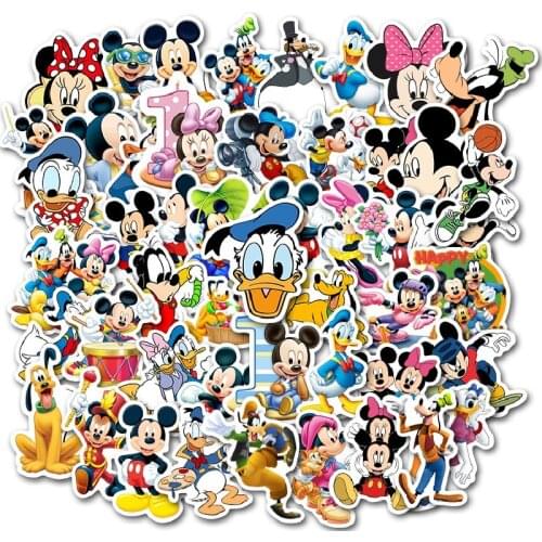50pcs Disney Mickey Minnie Stickers Stitch Frozen Cartoons Guitar Luggage Skateboard Waterproof Sticker Laptop Stikers Toys Gift