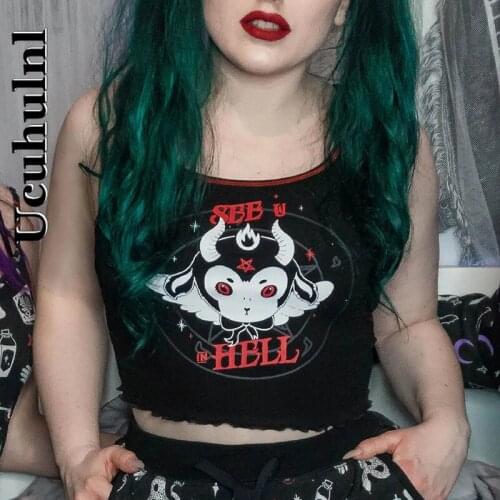 Ucuhulnl Dark Girl See U In Hell Printed Sling 2021 European and American Summer Sexy Vest