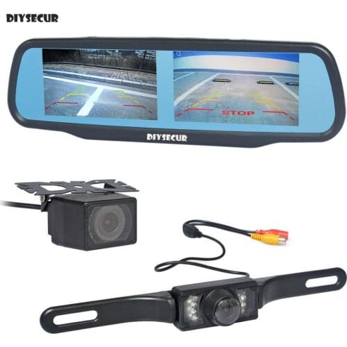 DIYSECUR Dual 4.3" Screen Rearview Car Mirror Monitor + Waterproof IR Night Vision Car Rear View Reverse Backup Car Camera
