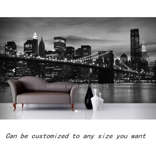 Free shipping custom- Brooklyn Black and White Wallpaper Mural Bedroom, living room TV backdrop wallpaper