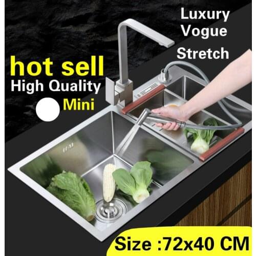 Free shipping Apartment high quality kitchen manual sink double groove wash vegetables 304 stainless steel hot sell 720x400 MM