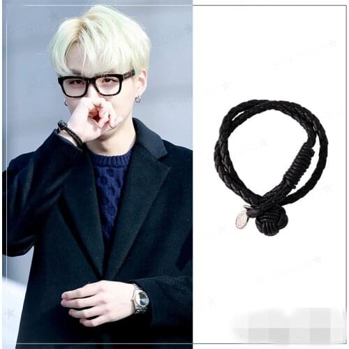 Kpop Bracelet Black Leather Bracelet for Women Men Korean Jewelry bangtan boys Suga same Punk Style Bracelet Fashion Hip Hop