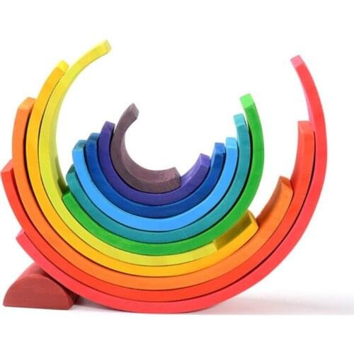 Dropshipping 12Pcs Rainbow Blocks Semicircle Peg Doll Wooden Toys Colorful Arched Building Blocks Kids Wooden Stack High Toys