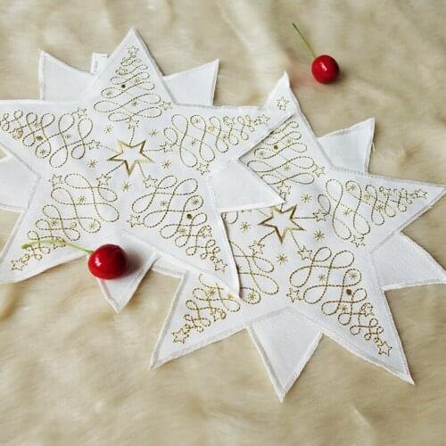 European White Cloth Gold Embroidered Octagonal Non-slip Coaster Dining Table Wine Cup Place Mat Kitchen Hotel Weding Decoration