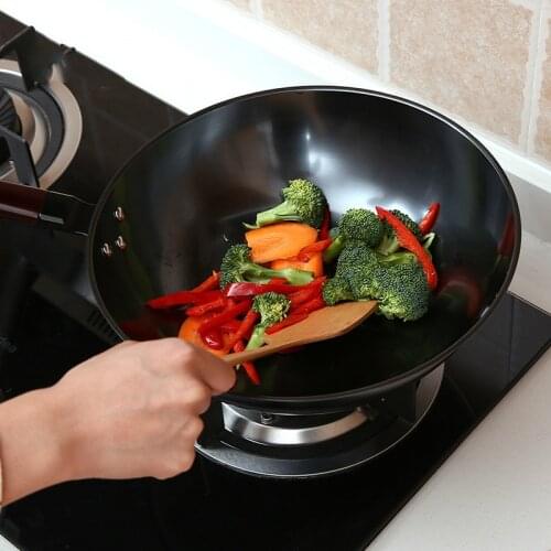 Chinese Wooden Handle Wok Pan Healthy Induction Cooker Non Stick Pan Wok Design Ustensiles De Cuisine Kitchen Dining Bar Ec50cg