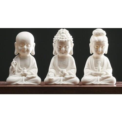 Creative White Porcelain Small Buddha Statue Tea Pet Ceramic Office Home Teahouse Decor Buddhist Temple Crafts Tea Ceremony