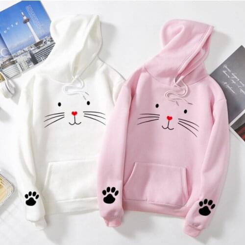 2020 Hot-Selling Original Autumn And Winter Plus Velvet Sweatshirts For Female Students Cute Cat Print Hoodie Top