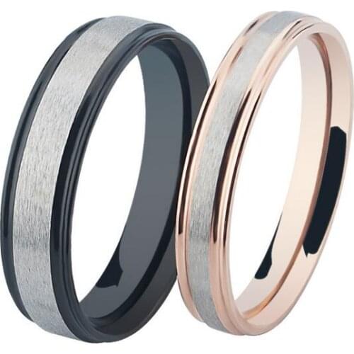Brushed stainless steel couple rings titanium ring black gold