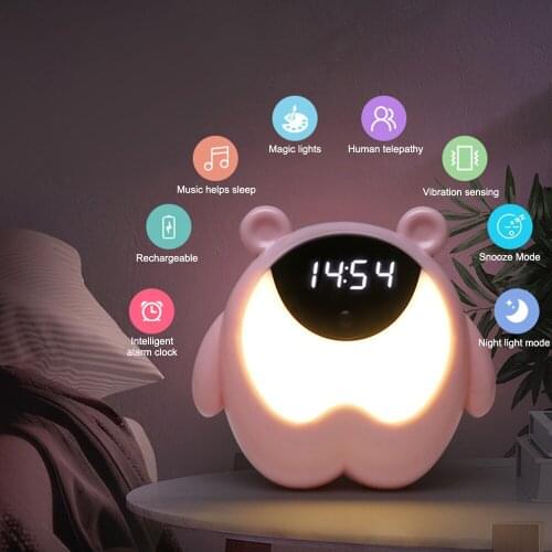 Cute Bear Time Bedside Alarm Clock Night Light RGB Wake Up Motion Sensor Music Lamp For Kids Gifts Baby Children Bedroom Decor