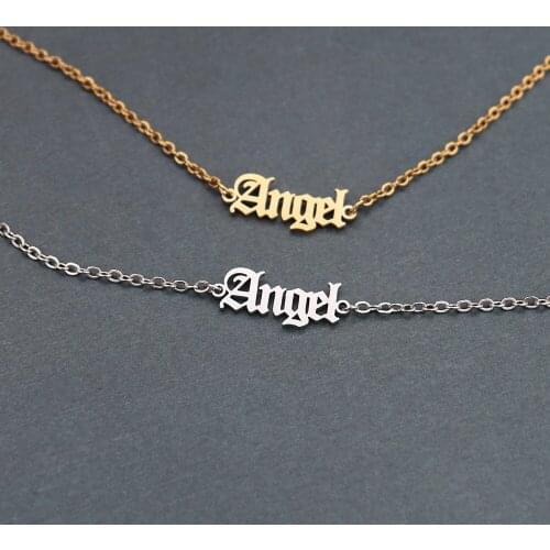 Fashion Jewelry Old English Angel Bracelet Stainless Steel Chain Minimalism Pulseras Gold Color Statement Bracelet Gift