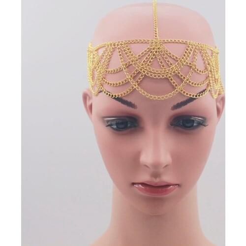 Fashion Gold Silver color multilayer cross metal Head Chain Jewelry Chain Headband Head Luxury gold Hairwear Accesscories