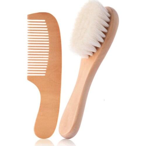 Soft Baby Brush and Comb Set Wooden Handle with Natural Goat Hair Bristles Ideal for Newborns Toddlers
