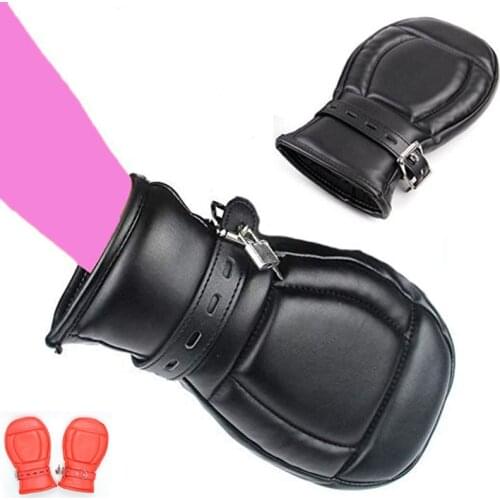 Soft Padded Fist Mitts BDSM Bondage Restraints PU Leather Sex Gloves,Puppy Mitts Hand Cuffs,Mitten With Lock Sex Toys For Couple