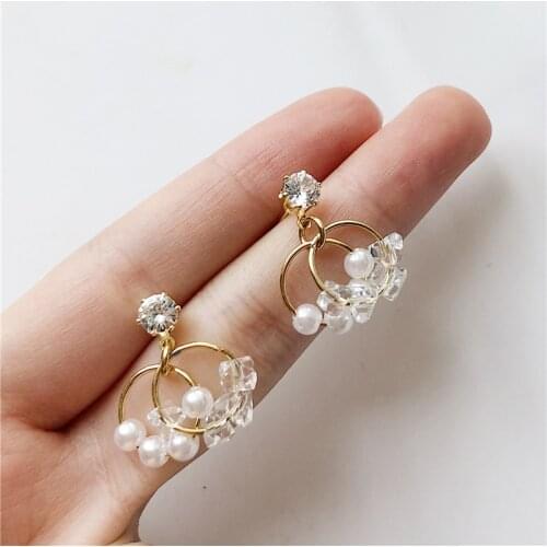 New Korean Fashion Jewelry Imitation Pearls Earrings for Women Girl Sweet Rhinestone Statement Drop Earring Party Gift