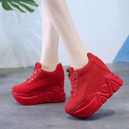 New Women Platform Casual Shoes Mesh Breathable Wedge Heels Shoes 10CM Autumn Thick Sole Sneakers Woman Deportivas Mujer