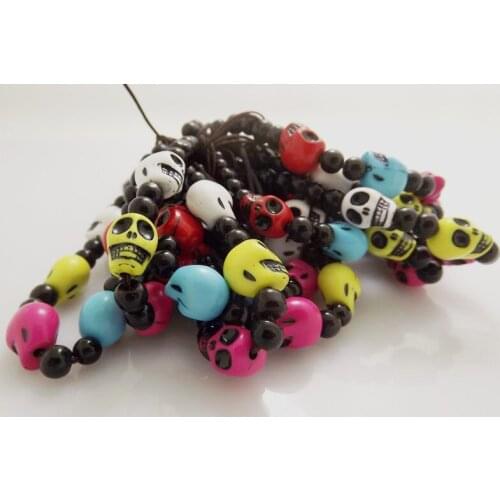 Wholesale 50 pcs Mixed color skull fashion elastic beaded bracelet Free shipping