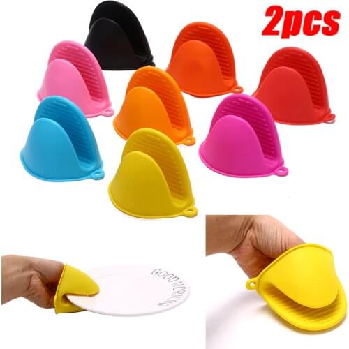 2pcs Silicone Gloves Oven Heat Insulated Finger Gloves Cooking Microwave Non-slip Gripper Pot Holder Kitchen Baking Tool