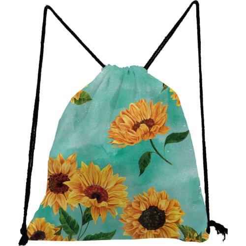 Floral Printed Green Backpack Sunflower Simple Preppy Teenage Boys Girls Bookbag Casual Softback Bag Portable Drawstring Bags