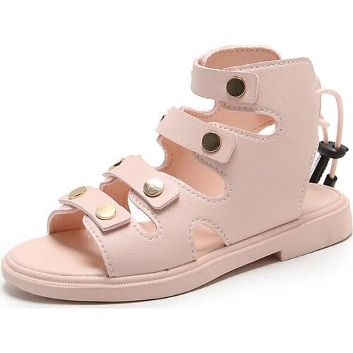 Popular sandals for girl 2020 kids solid gladiator soft leather round toe children shoes fashion Princess dress sandals summer
