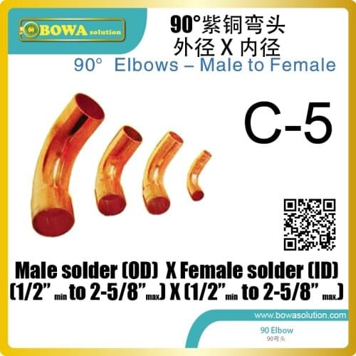 Male to Female 90' copper elbow from 1/2" to 2-5/8" for HVAC/R products and can be mixed buy, pls check with us about details