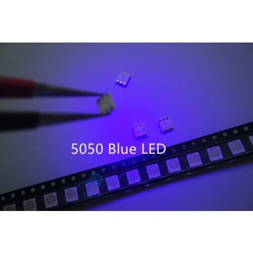 100PCS SMD 5050 LED Chip Light Blue Super Bright 60mA 3V Surface Mount SMT Light Emitting Diode LED Lamp Electronics Components