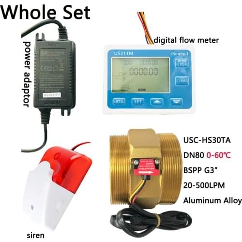 US211MA Water Flow Meter Totalizer Alarmer and USC-HS30TA Liquid Flow Senor Turbine flowmeter G3" BSPP Dijiang
