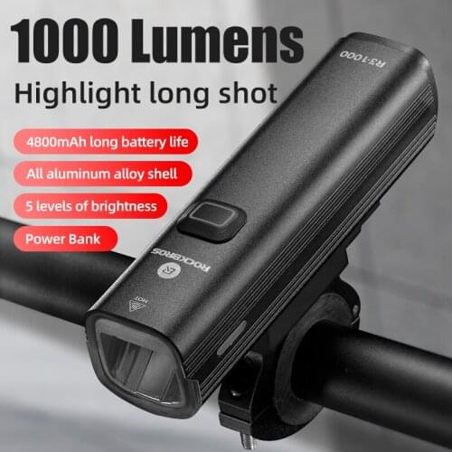ROCKBROS 1000Lumen Bike lights USB Chargeable Bicycle Front Light LED MTB Cycling Lamp Headlight Flashlight Bike Accessories