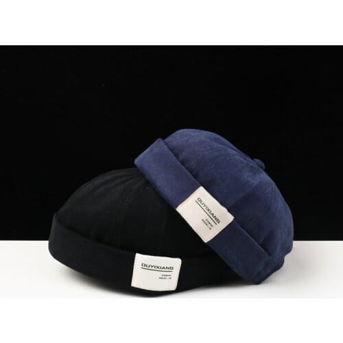 Vintage Docker Cap Brimless Hat Men Hip Hop Hat Boys Beanie Hats Cotton Retro Adjustable Literary Landlord Sailor Cap Women