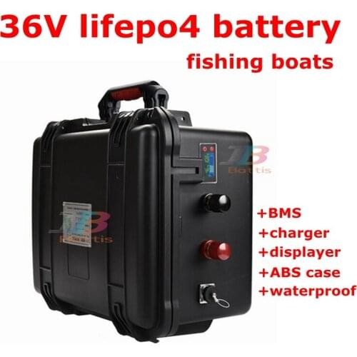 Waterproof 36V 150Ah 100Ah 120Ah LiFepo4 lithium battery pack with BMS for fishing boats solar system motor EV RV+10A charger
