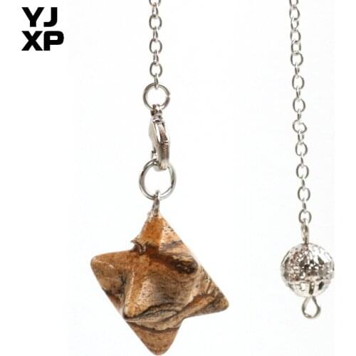 YJXP Trendy Silver Plated Link Chain Eight Pointed Star Pendant Amulet Picture Stone Jewelry