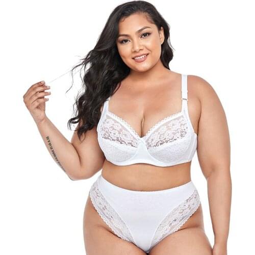 Womens Underwear Lace Bras Set Gather Large Chest Embroidery Sexy Lingerie With Tong Briefs Suit Panties Plus Size Bh Top