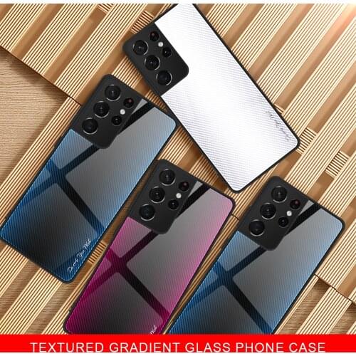 Hard Back Cover Bumper For Samsung Galaxy S21Ultra 5G S 20 21 Texture Tempered Glass Phone Case For Galaxy S21 S20 Plus Ultra FE