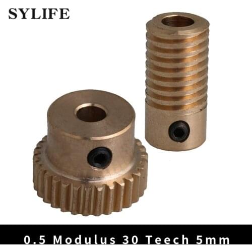 0.5 Modulus 1/30 Brass Worm Gear Wheel 5mm Hole Diameter Gear Shaft for Worm Gear Case