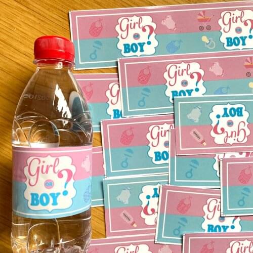 Omilut 12pcs Gender Reveal Sticker Boy Or Girl Mineral Water Bottle Label Stickers Baby Shower 1th Birthday Party Supplies Decor