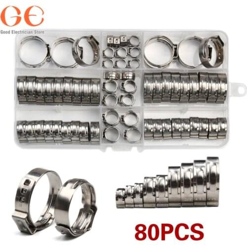 45/80pcs Single Ear Stepless Hose Clamps 5.8-23.5mm 304 Stainless Steel Hose Clamps Cinch Clamp Rings for Sealing Kinds of Hose