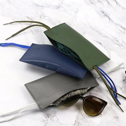 5colors Green/Blue/Beige/Brown/Gray Bag for Glasses Case 100% High Quality Double Sides Leather Protector Bag Sunglasses Women